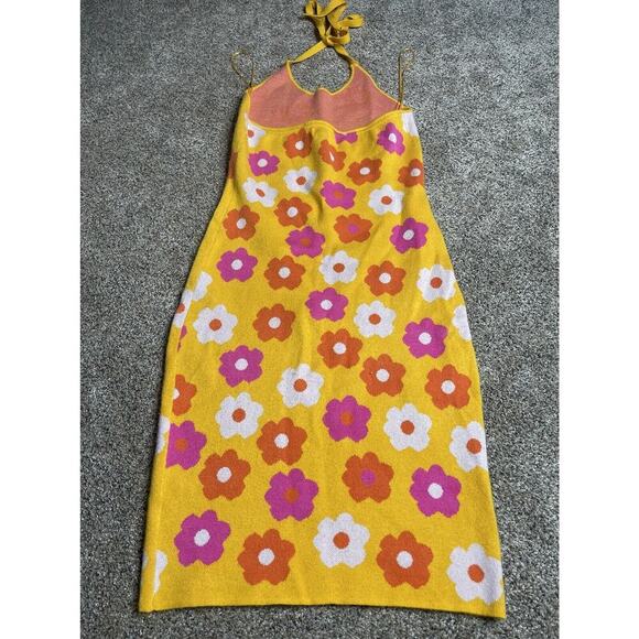 Willow & Wind Bohemian Hippie Floral Yellow Pink Dress Halter Sweater Medium - Picture 3 of 9